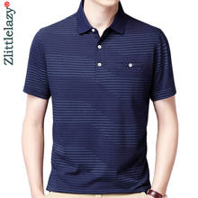 Polo de manga corta con bolsillo para hombre, camiseta informal a rayas, Polos de moda, Tops ajustados 2021, 3099 2024 - compra barato