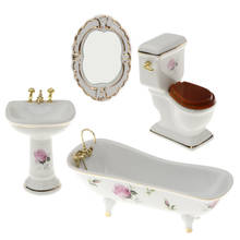 1/12 Dollhouse Furniture Porcelain Bathroom Set Floral Toilet & Bathtub #5 2024 - buy cheap