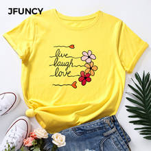 JFUNCY-Camiseta de algodón de talla grande para mujer, camisetas holgadas con estampado de flores de amor, camiseta informal de manga corta para mujer, Tops para mujer 2024 - compra barato