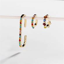 Fashion CZ Rainbow Earrings Cubic Zirconia Ear Cuff Set for Female Trendy Gold Round Clip on Earrings Earcuff Crystal Jewelry 2024 - buy cheap