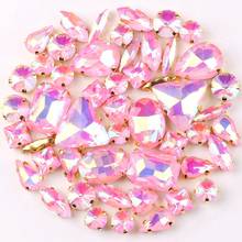 Gold claw setting 50pcs/bag shapes mix jelly candy Pink AB glass crystal sew on rhinestone wedding dress shoes bags diy 2024 - buy cheap