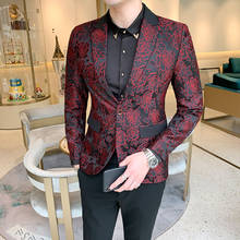 Mens Fashion Blazer Business Casual Slim Fit Suit Jacket Top Quality Red Blazers Floral Men Costume Outwear Coat 2024 - buy cheap