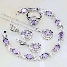 Purple Stones White Cubic Zirconia 925 Sterling Silver Jewelry Sets For Women Wedding Earrings/Pendant/Necklace/Bracelet/Ring 2024 - buy cheap