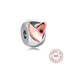 Pulseira pandora 925 de prata esterlina, bracelete com pingente de coração à mão livre para fazer joias berloque argolas 2024 - compre barato