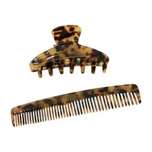 French Style Women 2pcs Hair Claw Clip with Head Comb Set Tortoise Shell Cellulose Acetate Geometric Hairpin Barrette 2024 - buy cheap