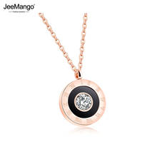 JeeMango Rose Gold CZ Crystal Roman Numeral Pendant Necklace For Women Stainless Steel Link Chain Black Acrylic Necklace JN19106 2024 - buy cheap