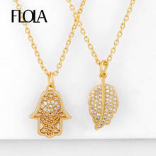 FLOLA CZ Fatima Hand Necklaces For Women Crystal Pave Long Chain Leaf Pendant Necklace Cubic Zirconia Gold Filled Jewelry nkeq32 2024 - buy cheap