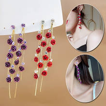 Korean Version Rose Long Tassel Pendant Earrings New Fashion Temperament Women Exquisite Rose Flower Earrings Jewelry 2024 - buy cheap
