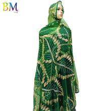 Mais novo africano mulheres hijab scarfs design de folha grande bordado macio net cachecol respirar material verão scarfs bm01 2024 - compre barato