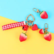 Cute Strawberry Charms Keychain Kawaii Red Bell Wristband Heart Keyring Fashion Fruit Car Bag Key Chains For Women Girls 2024 - buy cheap