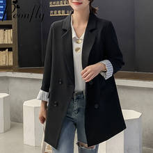 PEONFLY 2019 Autumn Loose Women Cardigan Jacket Casual Blazer Double Breasted Notched Ladies Blazer Coat Hot Sale Fashion 2024 - buy cheap