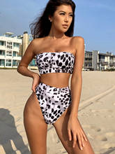 Leopard Bikini Bra And Panty Set 2021 Summer European And American Two Pieces Swimsuit Tube Top  High Waist Print Sexy Beachwear 2024 - buy cheap