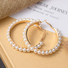 2020 New Design Trendy Korean Female Earrings Big Round Earrings Golden Pearl  Earrings For Women Unique Wedding  Jewelry 2024 - buy cheap