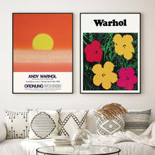 Andy warhol flores abstratas impressão de arte pôr-do-sol exposição do vintage cartazes queimado laranja quadros da arte parede pintura em tela decoração 2024 - compre barato