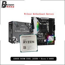 Материнская плата AMD Ryzen 5 5600X R5 5600X, процессор ASROCK B450M STEEL LEGEND, сокет AM4, все новые, но без кулера 2024 - купить недорого