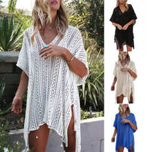 Crochet Beach Tunic Pareo Beach Cover up 2020 Sexy Swimsuit Hollow Coverup Women Kaftan Ladies Summer Swimwear Cover ups 2021 2024 - buy cheap