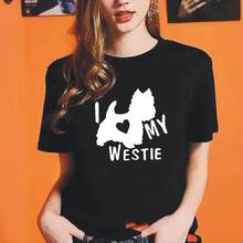 Harajuku Shirt Tees Summer Letter I Love My Westie Terrier Dogs Print Tops Women's T-Shirt Casual Plus Size 0-Neck T-Shirts 2XL 2024 - buy cheap