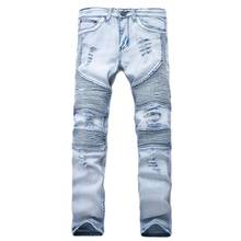 Модные обтягивающие мужские джинсы, зауженные эластичные джинсы, мужские потертые рваные джинсы в стиле хип-хоп, синие, черные мужские джинсы, байкерские джинсы 2024 - купить недорого