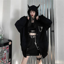 Sudadera con capucha para mujer, de manga larga, estilo Harajuku, Punk, gótico, Black Devil Horn, informal, Kawaii, Otoño e Invierno 2024 - compra barato