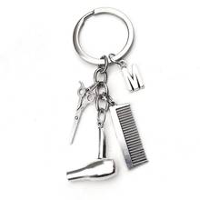 2020 Hair Stylist Essential Hair Dryer Scissors Comb Decorative Keychains Hairdressers Gift Key Rings Hair Dryer Letter Keyring 2024 - buy cheap
