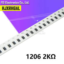 100 peças resistor de chip smd 1206 resistor de chip 2k ohm 0.25w 1/4w 202 novo original 2024 - compre barato