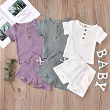 2Pcs Clothes Set Boys Summer Clothing Baby Boys Girls Cotton Solid Button T-shirts Tops+Striped Shorts Outfits 2024 - buy cheap