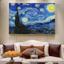 Pintura al óleo de la noche estrellada de Van Gogh, lienzo de arte moderno para pared, pintura decorativa para sala de estar, decoración del hogar sin marco, 1 ud. 2024 - compra barato