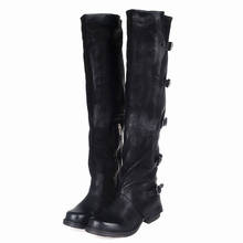 New Women Riding Over The Knee Boots Vintage Winter Boots Flat Shoes Woman Handmade Genuine Leather Boots Zipper Buckle Boots 2024 - buy cheap