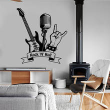 Rock N Roll Wall Decal Music Rock Guitar Microphone Vinyl Sticker Mural Art Home Decor Boys Room Music Studio Decor Mural A841 2024 - compre barato