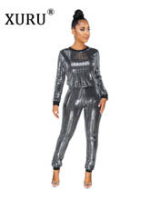 XURU-Mono de lentejuelas para mujer, traje Sexy de dos piezas, de manga larga, para discoteca europea y americana, novedad de otoño 2024 - compra barato