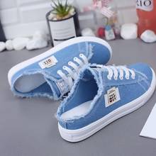 Women Shoes Canvas Low Top White Summer Blue Flat Shoes Without Heel Non-slip Lace Up 2021 Half Slippers Female Vulcanized Shoes 2024 - buy cheap