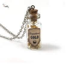 Leprechon colar de garrafa de vidro e ouro, pingente de mini frasco de ouro, joias para dia, pingente de dia 2024 - compre barato