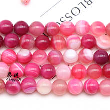 Pingente redondo de ágata rosas, contas de pedra natural soltas 4 6 8 10 12mm para fazer joias, colares faça você mesmo 15'' 2024 - compre barato