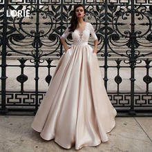 Lorie-vestido de noiva estilo champanhe, meia manga, com bolso, elegante, rendado, princesa 2024 - compre barato