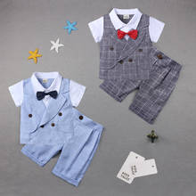 Baby young summer boy checked gentleman bowknot two-piece suit children 2024 - buy cheap