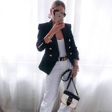 Blazer feminino preto branco cáqui, jaqueta formal de escritório com botões e chave de metal alta qualidade 2024 - compre barato