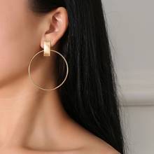 Women Fashion Simple Round Metal Hoop Earrings Big Circle Geometric Stud Earrings Party Jewelry Wholesale Drop New 2024 - buy cheap