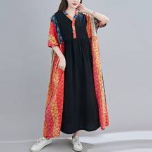 Женское длинное платье из хлопка и льна, повседневное, в стиле пэчворк, с цветным принтом, большого размера, S3360, лето 2021 2024 - купить недорого