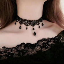Novo colar gótico feminino de cristal, gargantilha com gola em renda preta, vintage, estilo vitoriano, joias steampunk 2024 - compre barato