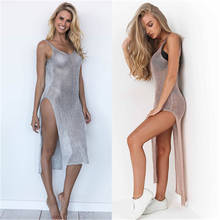 Sexy Mesh Sheer See Through Knit Long Beach Dress Beach Cover-up Cover ups Beachwear Beach Wear Women Swimwear Tunic Female T402 2024 - buy cheap