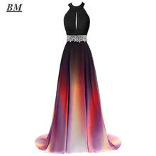 BM Ombre Prom Dresses 2020 Halter Chiffon Beading Long Gradient Formal Evening Dress Party Gown Vestidos De Gala BM348 2024 - buy cheap