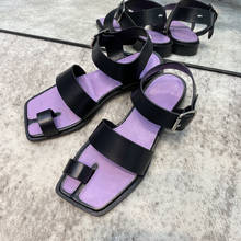 Sandalias púrpuras de gladiador con punta dividida para mujer, zapatos de playa romanos con banda de cuero, sandalias planas con clip para el verano, 2020 2024 - compra barato