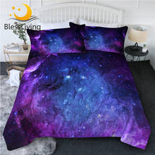 BlessLiving Nebula Summer Quilt Set 3D Galaxy Air-conditioning Comforter Blue Purple Bedding Throw Space Thin Duvet Set 3-Piece 2024 - buy cheap