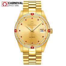 Relógio masculino carnaval dourado, à prova d'água com calendário de safira, mecânico, para negócios, relógio de pulso 2024 - compre barato