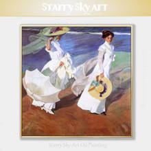 Hand-painted High Quality Beautiful Ladies Figure Oil Painting Strolling along the Seashore Joaquin Sorolla y Bastida Painting 2024 - buy cheap