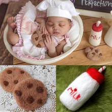 Newborn fotografia adereços artesanal de lã de feltro garrafa de leite brinquedo e biscoitos bebê fotografia estúdio acessórios do bebê recém nascido 2024 - compre barato