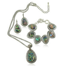 Conjunto de joias vintage femininas única de prata banhada à água, colar com pingente de concha abalone, brincos, pulseira, joias 2024 - compre barato