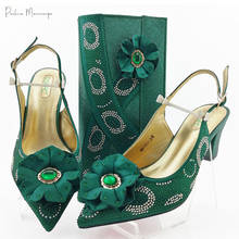 New Fashion Italian Design Women Wedding Pumps with Purse Nigerian Matching Shoes and Bag Sets Mid Slippers in Green Color 2024 - buy cheap