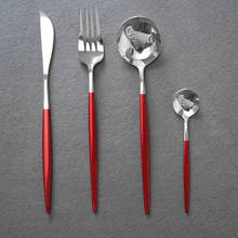 Juego de cubiertos de acero inoxidable, Set de vajilla de plata roja, tenedor, cuchara, cuchillos, 4 piezas 2024 - compra barato