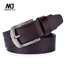 MEDYLA-Cinturón de cuero con hebilla de Pin para hombre, faja ancha de alta calidad, color marrón, extendido, juvenil 2024 - compra barato